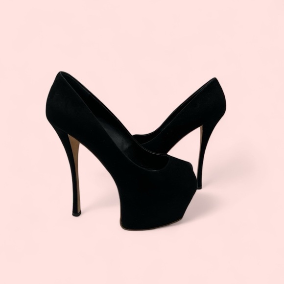 Giuseppe Zanotti Black Suede Peep Toe Platform Pumps Size 38.5 US 8.5 Suede - Picture 5 of 14